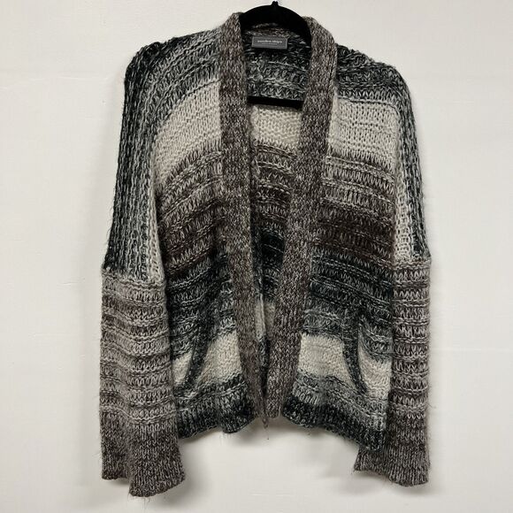Wooden Ships Lagenlook Cardigan S/M Chunky Knit Striped Mohair Wool Open Front - Picture 1 of 13